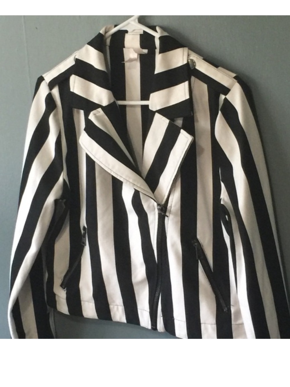 Forever 21 Exclusive Black and White Striped Moto Jacket
